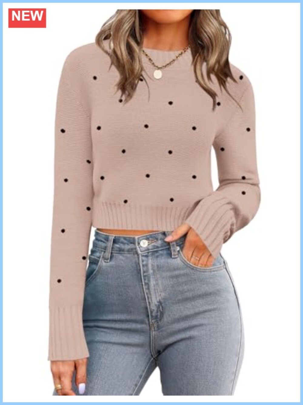 Women's Cropped Sweater Long Sleeve Crew Neck Knit Pullover